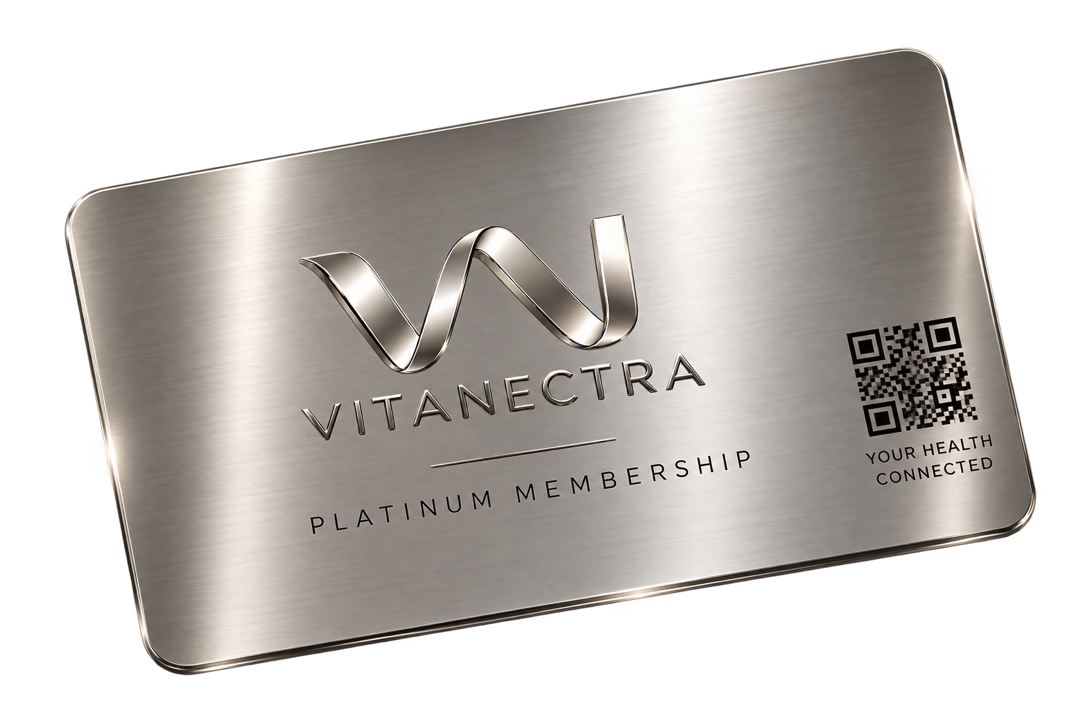 Actual VITANECTRA platinum membership card in brushed silver